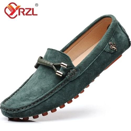 YRZL Loafers Men Fashion Suede Shoes Genuine Leather Slip-on Shoes Moccasins Soft Sole Driving Shoes for Men