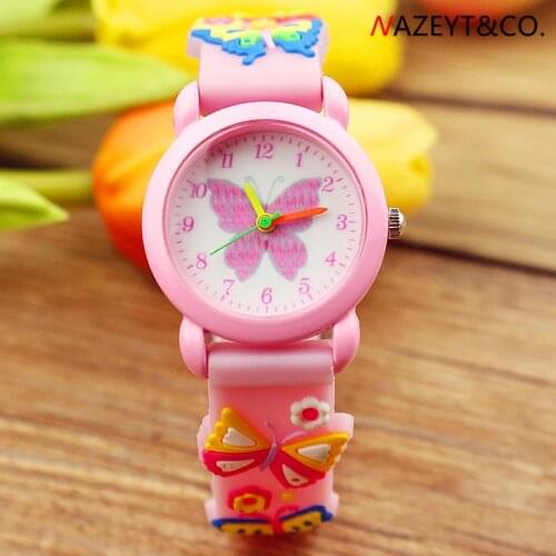 Lovely girls cute cartoon watch 3D butterfly dial children soft silicone quartz wristwatch kids annimal face jelly sports clock