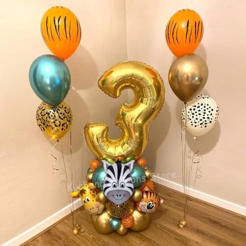 18pcs/Set Jungle Party Balloons Mini Animal Balloons Metallic Balloon 30inch Gold Number Kids Birthday Party Baby Shower Decor