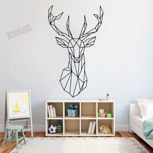Geometric Deer Head Vinyl Wall Sticker Art Pattern Decals For Room Window Nursery Child Wall Stickers Nodic Home Decoration Y148