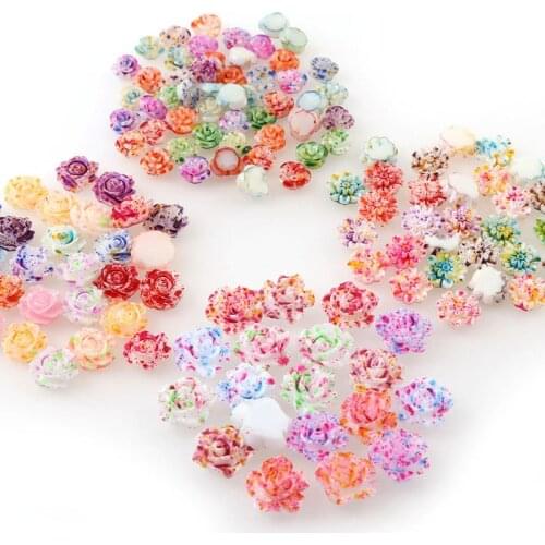 New Coming 50Pcs 7.5mm-12.5mm Gorgeous Flatback Resin Flower Embellishments Wedding Buttons Craft Scrapbook