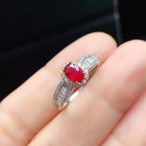 Dazzling Ruby Wedding Ring 4mm * 6mm Natural Ruby Ring for Engagement 925 Silver Gemstone Ring