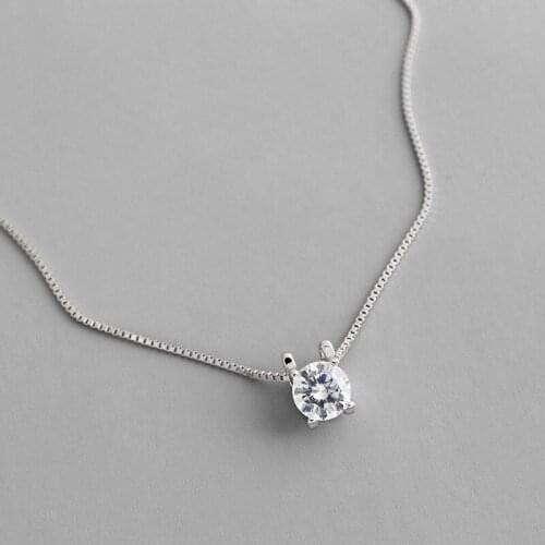 Charm 925 Sterling Silver necklace,Big clear Zircon single diamond necklaces for womne,personality tiny chain clavicle jewelry