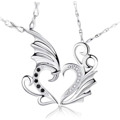 Angel Wings Necklace Pair For Couples Fashion Crystal Pendant Vintage Demon Wing Necklace Teen Girl Lovers Best Friend Gift