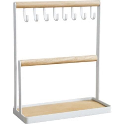 Jewelry Display Stand with Wooden Ring Tray and Hook to Store Necklace Bracelet, Ring, Watch Stand