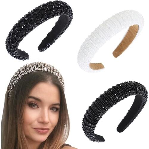 Handmade Sparkly Rhinestones Headbands Full Crystal Cross Luxurious Edition Hairbands Bejewled Black White Women Headband