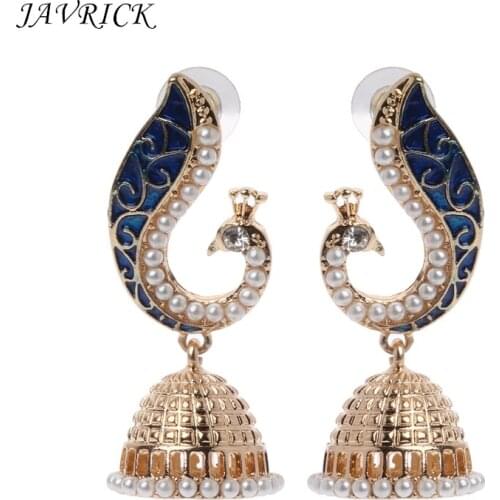 Retro Women Earrings Indian Bollywood Kundan Peacock Jhumka Jhumki Drop Earrings Gypsy Jewelry