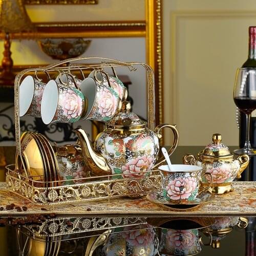 Luxury 16pcs/set European-style Coffee Cup Set Coffee Set Bone China British Ceramic Tea Cup Set Flower Tea Set