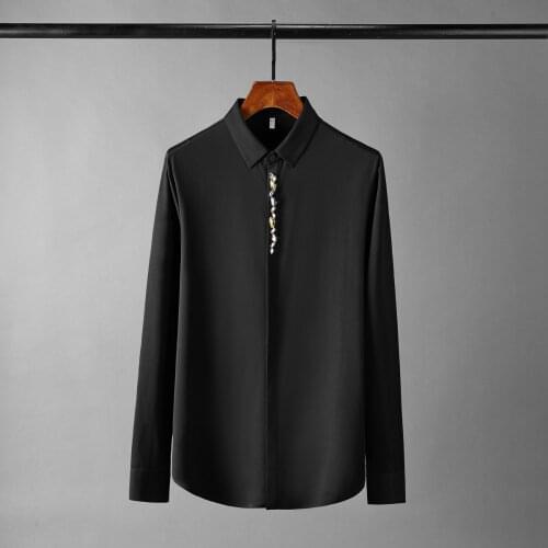 New Rock Crystal Mens Shirts Luxury Long Sleeve Business And Casual Casual Male Shirts Fashion Slim Fit Man Shirts Plus Size 4XL