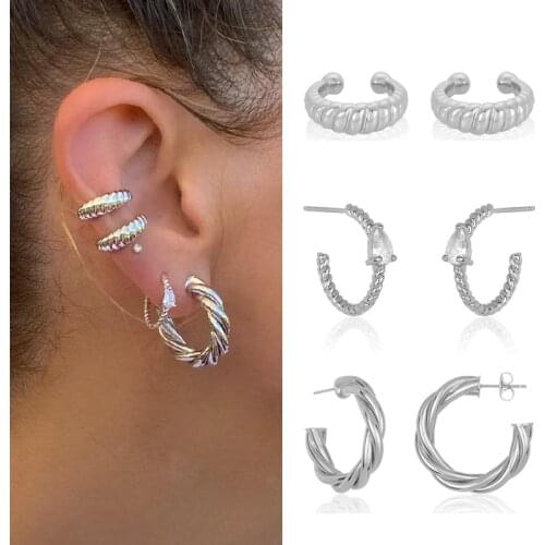 CRMYA Twist Gold Filled Hoop Earrings Zircon Teardrop Cartilage Ear Cuff Clip Earrings For Women Vintage Boho Jewelry Wholesale