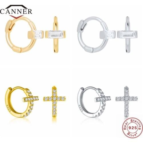 CANNER 925 Sterling Silver Geometric CZ Zircon Small Hoop Earrings For Women Cross Piercing Earring Earings Jewelry Pendientes