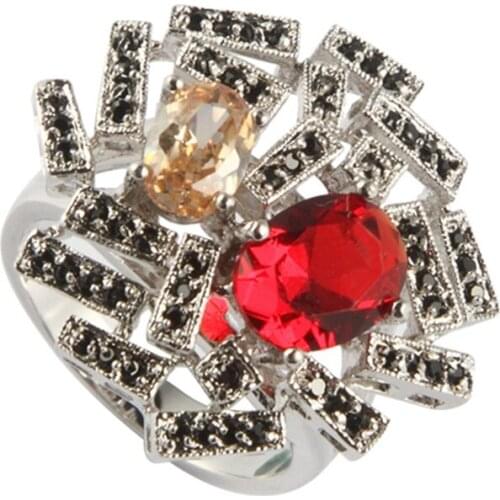 SHUNXUNZE Engagement Wedding rings Jewelry & Accessories for Women Red Champagne Cubic Zirconia Rhodium Plated R429 size 6 7 8 9