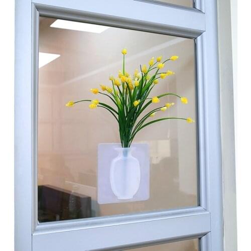 Silicone Sticky Vase Stick on The Wall Flower Pot Magic Flower Plant Vases Flower Container for Home Offices Wall Decorations