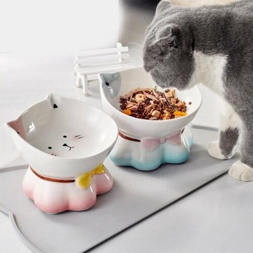Cute Cat Shaped Pet Food Bowl Ceramic Spine Protection Cartoon Decoration Bowl