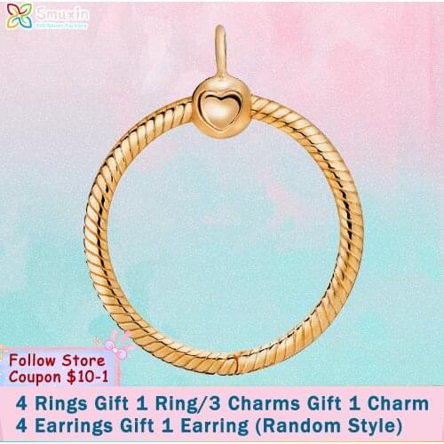 Smuxin 925 Sterling Silver Charms Golden O Pendant fit Original Pandora Bracelets for Women Jewelry Making Birthday Girl Gift