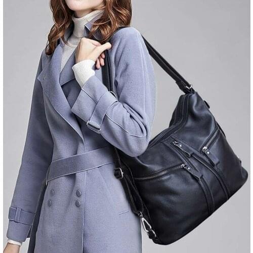 Office Ladies Genuine Leather Shoulder Bag Big Capacity Womens Satchels Bag Zipper Cowhide Business Work Travel Sling Bags