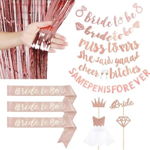 Single Rose Gold Wedding cheers bitchesBanner Hen Party Supplies Wedding Bride To Be Pull Flag Bachelor Decoration