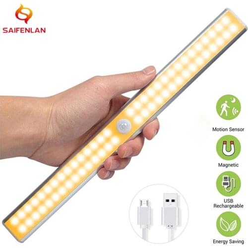 24/40/60 LED Cabinet Light PIR Motion Sensor USB Chargeable LED Under Cabinet Night Light Closet Stairs Kitchen Lamp Wall Lamps