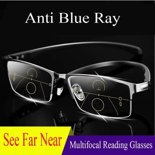 Upgraded Anti Blue Ray Progressive Multifocal glasses Reading Glasses Men Points for Reader Near Far sight diopter 1.0-3.0