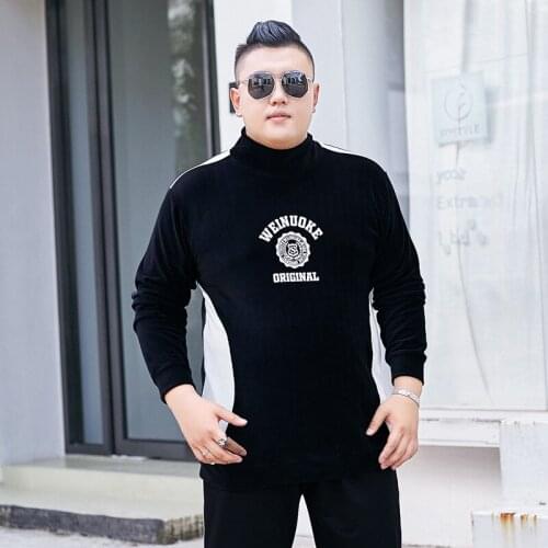 145 kg Tide of men 's large size men' s long sleeve corduroy t-shirts man of autumn outfit male add velvet turtleneck thanks