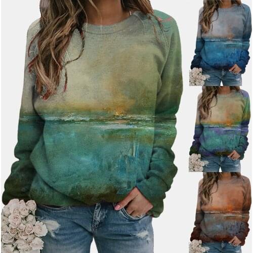 Women hoodie Casual Long Sleeve Tie Dye Hoodie Harajuku Oversize Sweatshirt Blue Winter Clothes Fashion Pullover Tops Streetwear