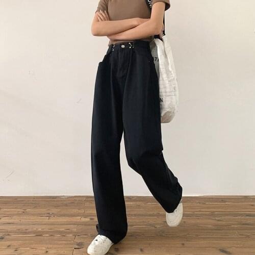 Women Wide Leg New 2021 Casual Street Style cute Denim Ladie long Pants Jeans Vintage Retro able Quality Fashion solid trousers
