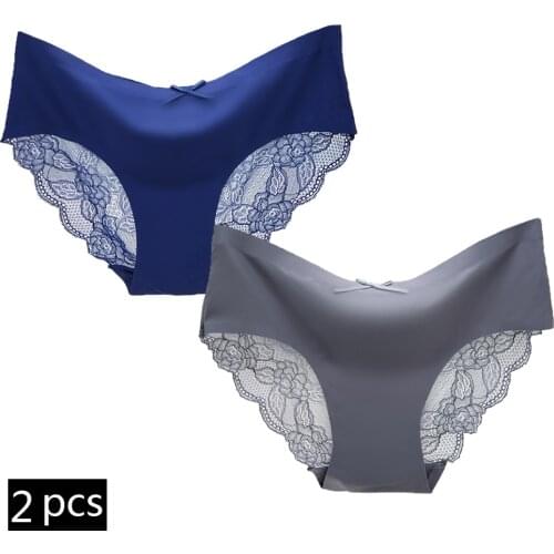 2pcs Womens Sexy Lace Panties Seamless Cotton Crotch Breathable Ladies Low-Rise Lingerie Underwear Comfortable Underpants Brief