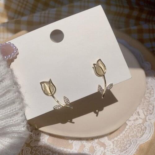 2021 new tulip flower earrings female opal cold wind small earrings high quality earrings