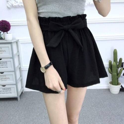 Women High Waist Shorts Women Sexy Bow Belted Beach Summer Shorts Loose Elastic Waist Streetwear Wide Leg Shorts Woman