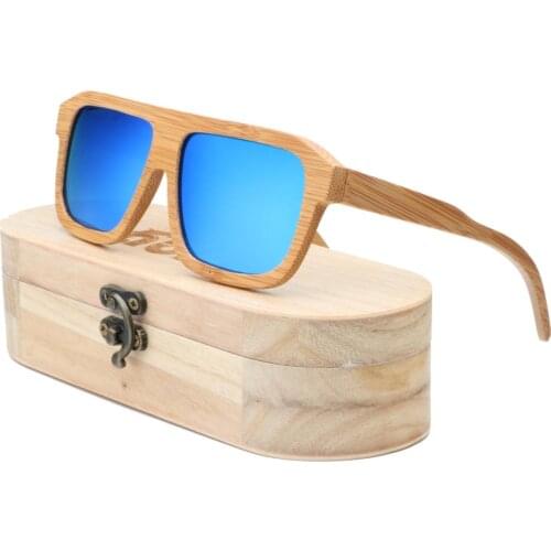 Vintage Sunglasses Women 2019 Handmade Square Retro Polariz Wooden Blue Sun Glasses Men With Wood Case Drop Shipping