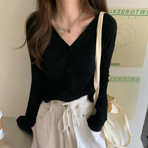 2021 Autumn Sweater Knitted Long Sleeve Casual Tops For Women Sweater Cardigan Button Jacket V-neck Thin Slim