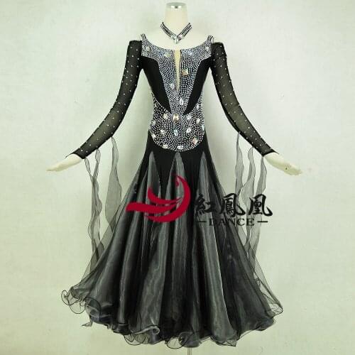 Standard Ballroom Dress Women New Of 2018 Custom Made black High-necked Long Sleeved Waltz Ballroom Dance Competition Dresses
