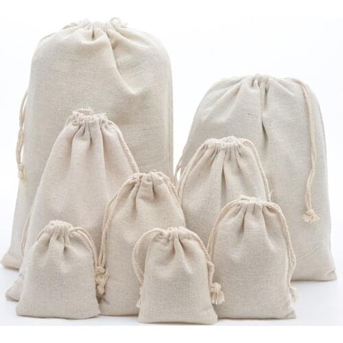 10pcs Reusable Cotton Storage Bags Gift Bags for Candy Coffee Beans Herb Tea Packaging Wedding Party Favor bag Drawstring Pouch
