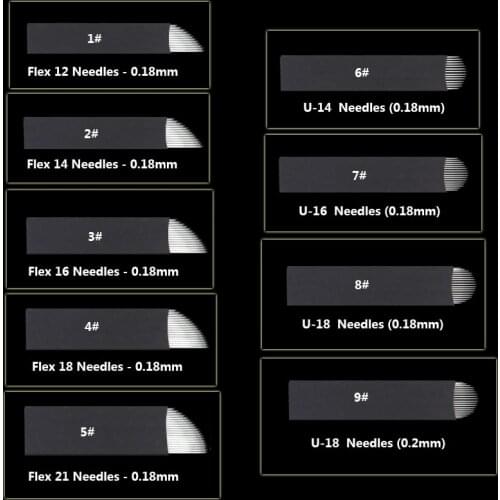 100pcs 12/14/14U/16/16U/18/18U/21 3D Embroidery Manual Eyebrow Tattoo Pen Blade 16 pin Needles For 3D Permanent Makeup Eyebrow