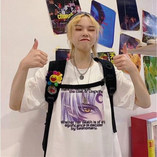 2021 Hot Japanese Anime Inuyasha Harajuku Summer Devil Eye printing Ulzzang Womens Loose Summer Vintage Chic Female T-shirt