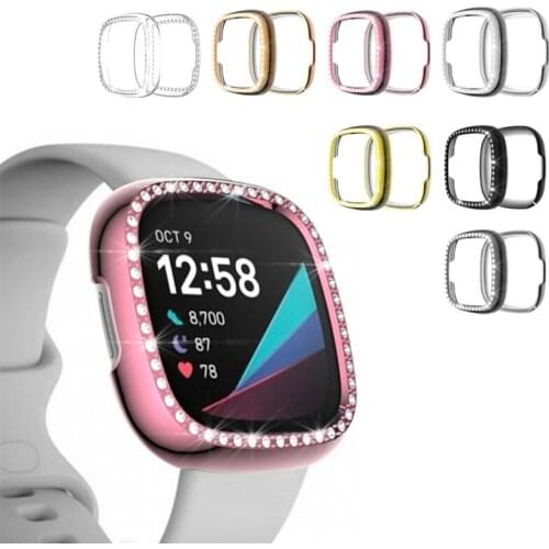 Diamond Case For Fitbit Versa3 Watch band Crystal Cover protective Shockproof bumper Shell for fitbit sense/ Versa 3 protector