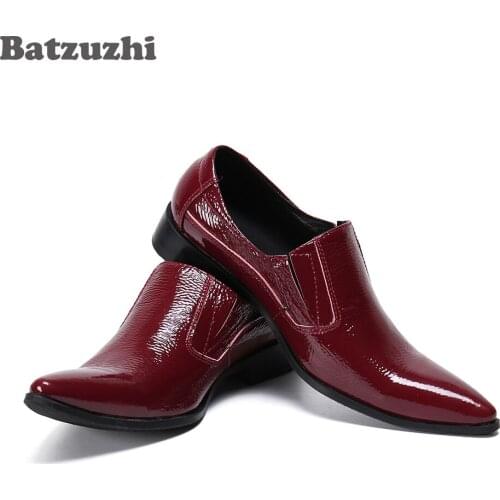 Batzuzhi Oxford Shoes Men Pointed Toe Slip on Formal Business Leather Dress Shoes Wine Red Wedding Shoes Men, Big Sizes US12