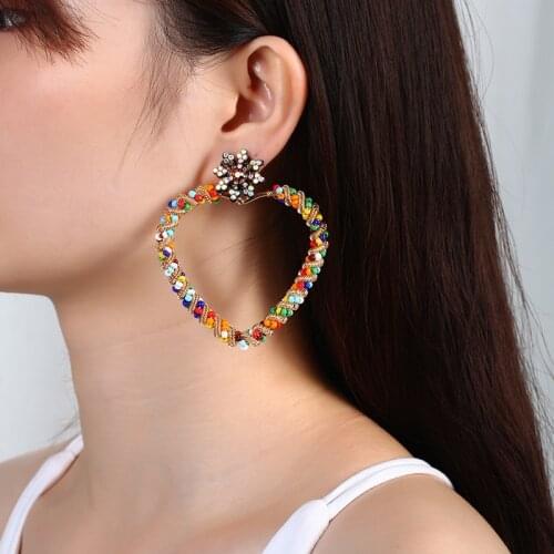 Bohemian earrings heart for women big drop earrings Colorful earrings for women beach vacation summer holiday Rattan Knit
