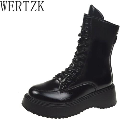 Autumn Women Ankle Boots 2021 New Platform Lace Up Thick Bottom Ladies Shoes Non Slip Pu Fashion Female Solid Casual Footwear
