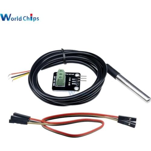 DS18B20 Digital Waterproof Temperature Sensor Module Kit Stainless Steel Probe For Arduino Pluggable Terminal Adapter 1m Cable