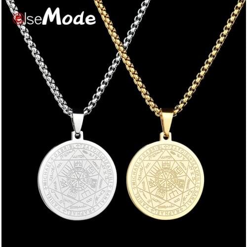 ELSEMODE Seals Of The Seven Archangels Pendant Choker Statement Steel Stainless Steel Necklace For Women Dress Accessories