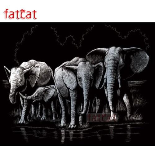 FATCAT Black and white elephant Diamond Painting Full Square Round Drill Diy 5D Diamond Embroidery Mosaic animal decor AE1375