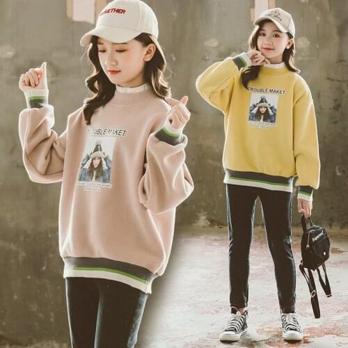 Teen Girls Fleece Sweatshirt Warm Tops Winter Loose Casual Girls Clothing 8 10 12 13 14 years
