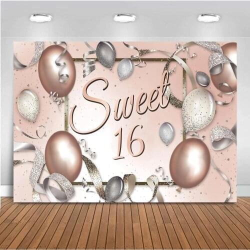 Sweet 15 16 18th Girl Princess Backdrops Photography Ribbons Balloons Celebration Indoor Decoration Wine Table Photo Backgrounds