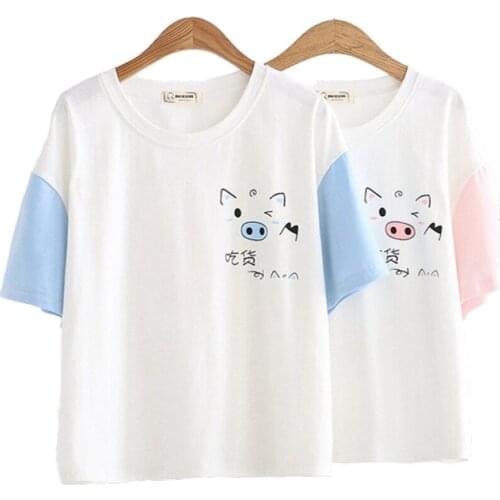 Womens Cartoon Print Funny T Shirts Short Sleeve O-Neck Cotton T Shirt 2020 Spring Femme Harajuku Cute Basic Tops Tees