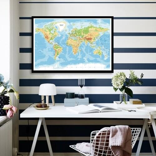 90*60cm World Map Antique Poster Wall Chart World Map Wall Sticker Non-woven Spray Painting for Home School Education Decor