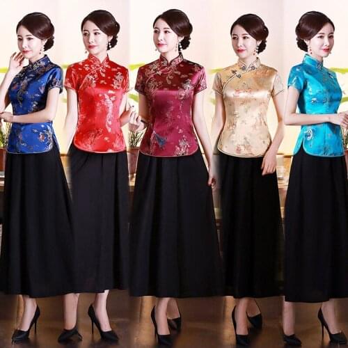 Chinese Style Improvement Cheongsam Tops Vintage Tang Costume National Blouse Short Sleeve China Clothing Womens Hanfu Tops