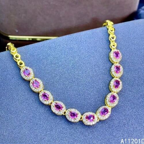 KJJEAXCMY Fine Jewelry 925 Sterling Silver inlaid pink sapphire luxury women new hand bracelet support test hot selling