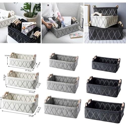 Felt Storage Bins Baskets Sundries Clothes Cosmetics Books Underwear Quilts Organizer With Wooden Handle For Home Office Dorm