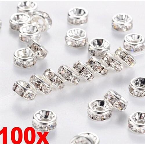 Hot Sales 100pcs Silver Gold Crystal Rhinestone Rondelle Spacer Beads DIY 6mm 8mm New For Fashion Jewelry Making DIY Accessories